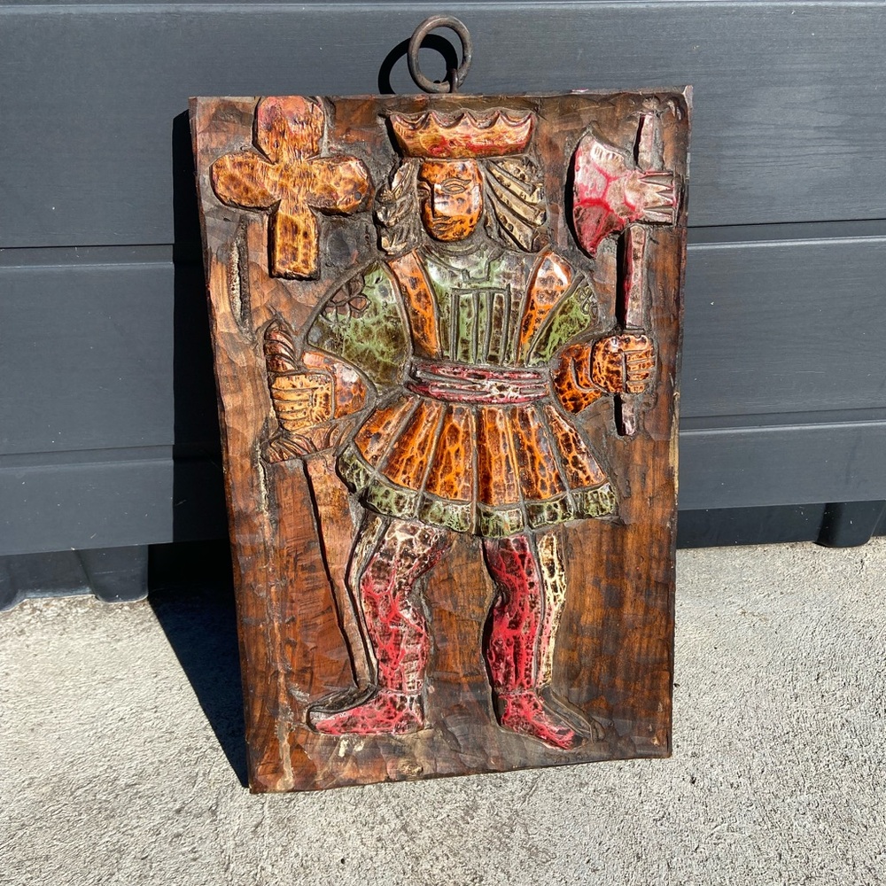 Hand Carved Wooden Wall Plaque of Knight